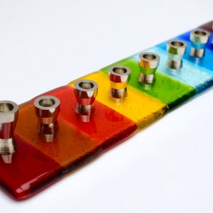 Unique Multi Coloured Glass Chanukiah / Menorah, Hanukkah, Hannukah, Chanukkah