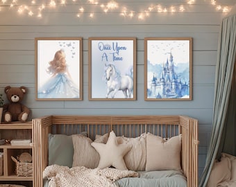 Décoration murale princesse bleue pour chambre d'enfant | Décoration de château de conte de fées (téléchargement numérique)