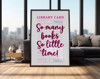 Tarjeta de biblioteca rosa imprimible - Arte mural para amantes de los libros (descarga digital)