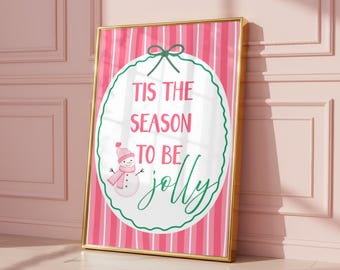 Pink Christmas Snowman Print – Holiday Wall Art (Digital Download)