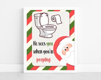 Funny Santa Bathroom Sign | Holiday Humor Wall Art (Digital Download)