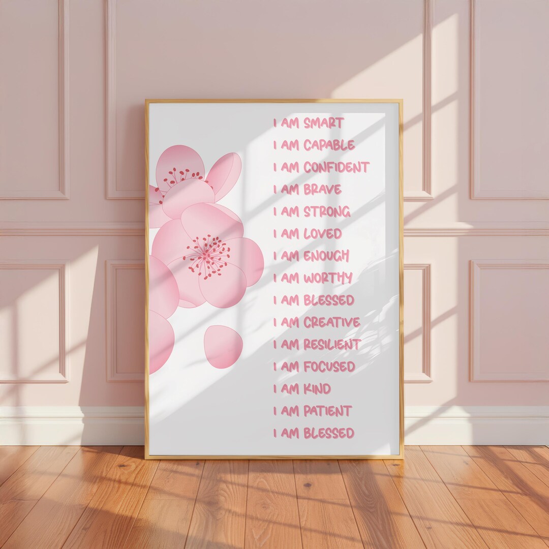 Pink Positive Affirmations Wall Art, Self-love Decor (digital Download ...