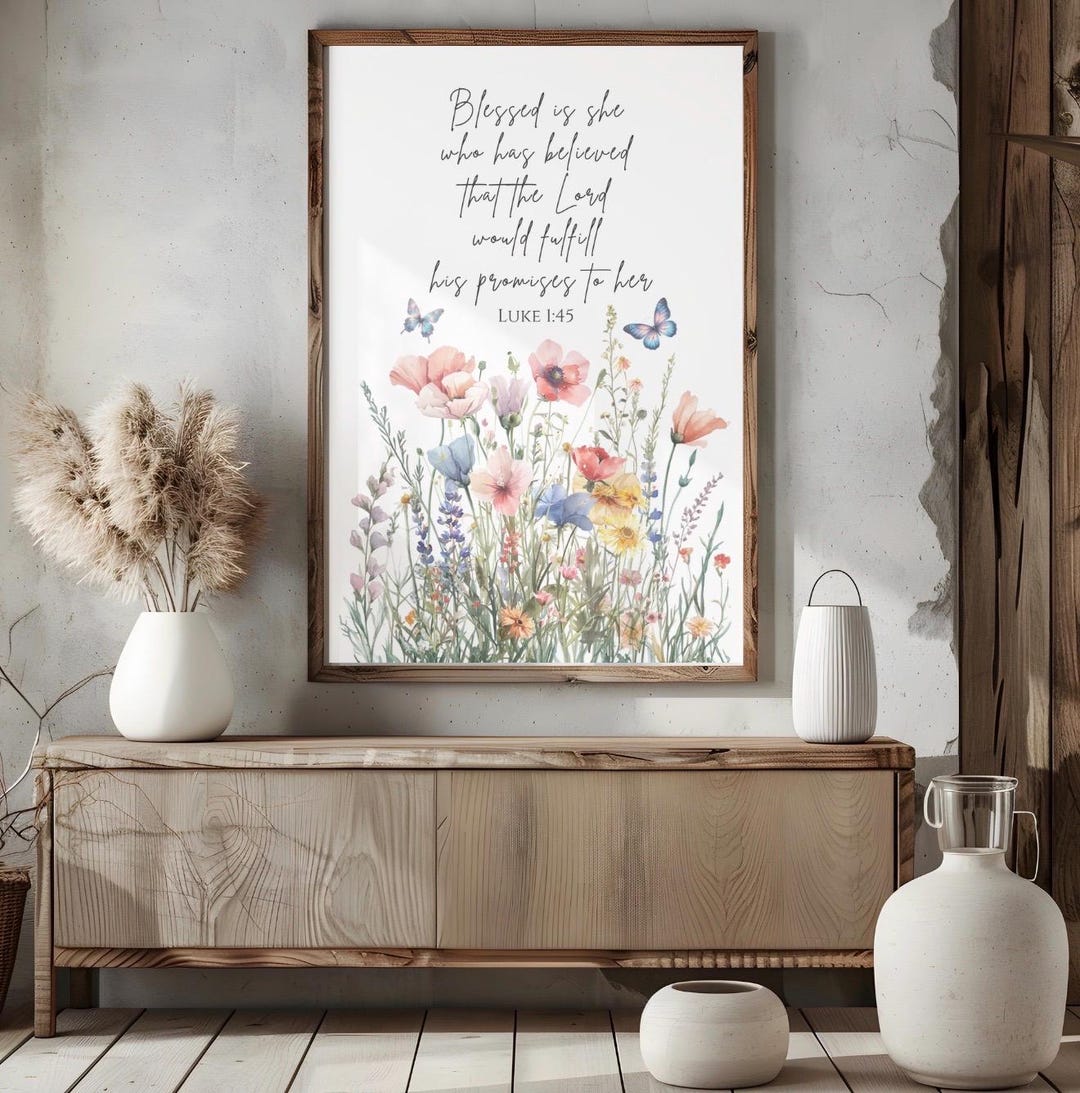 Luke 1:45 Scripture Print, Christian Wildflower Wall Art (digital ...