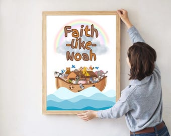 Noah's Ark Nursery Print: Sunday School Nursery Bible Verse Art (Digital Download)
