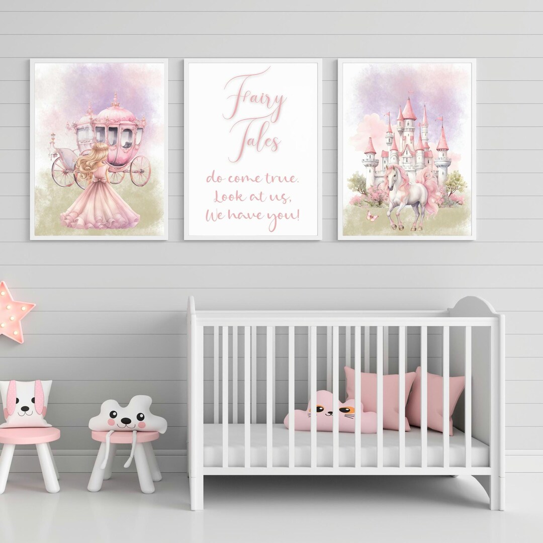 Princess Nursery Wall Art Set: Pink Pastel Girls Room Prints (digital ...