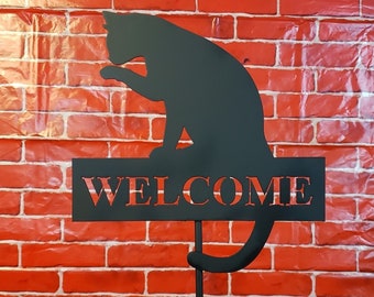 Siouxsie the Cat Metal  Welcome Yard Art Sign Home Decor Garden & Patio Decoration Plasma Cutting Plasma Cut