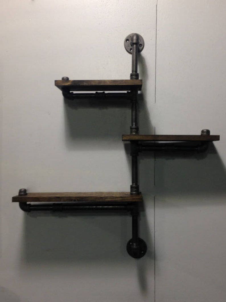 Industrial Pipe /& Wood Three Tier Shelf Shelves Shelving 2 Flange Kitchen Bathroom Decor