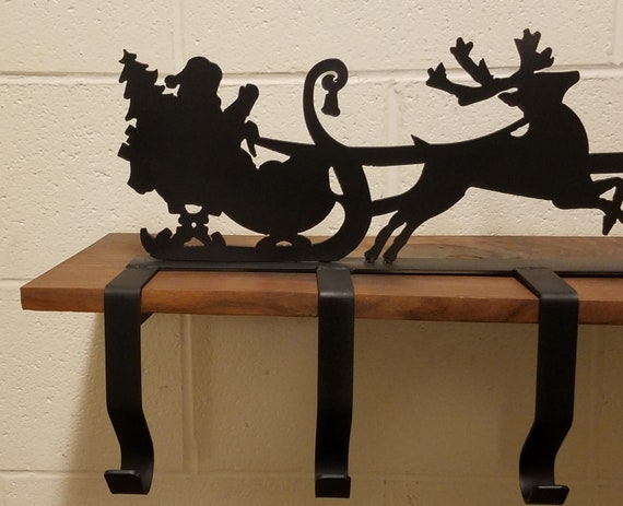 Large Santa Sleigh Reindeer Metal Stocking Holder With Up To 8 Hooks 43 Long Christmas Decoration Holiday Custom Fabrication