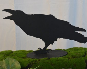 12" Corone the Cawing Raven Free Standing Halloween Metal Art Sculpture Decor Decoration Fabrication Crow