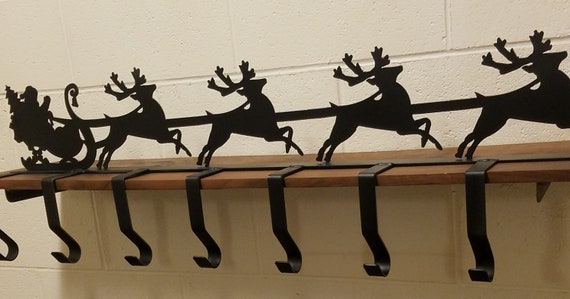 Large Santa Sleigh Reindeer Metal Stocking Holder With Up To 8 Hooks 43 Long Christmas Decoration Holiday Custom Fabrication