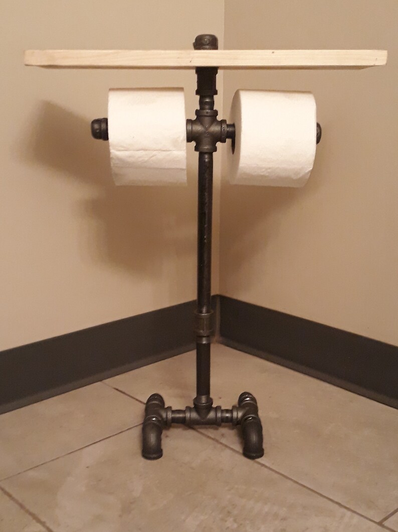 Free Standing Double Toilet Paper Holder W/ Custom Wood Shelf Etsy