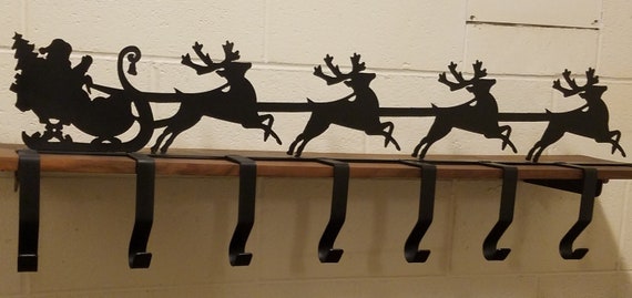 Large Santa Sleigh Reindeer Metal Stocking Holder With Up To 8 Hooks 43 Long Christmas Decoration Holiday Custom Fabrication