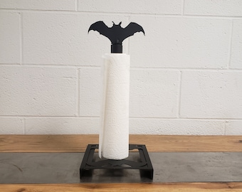 Metal Bat Paper Towel Holder Kitchen Free Standing Home Decor Halloween Dispenser Vampire Dracula Goth Gothic Functional art