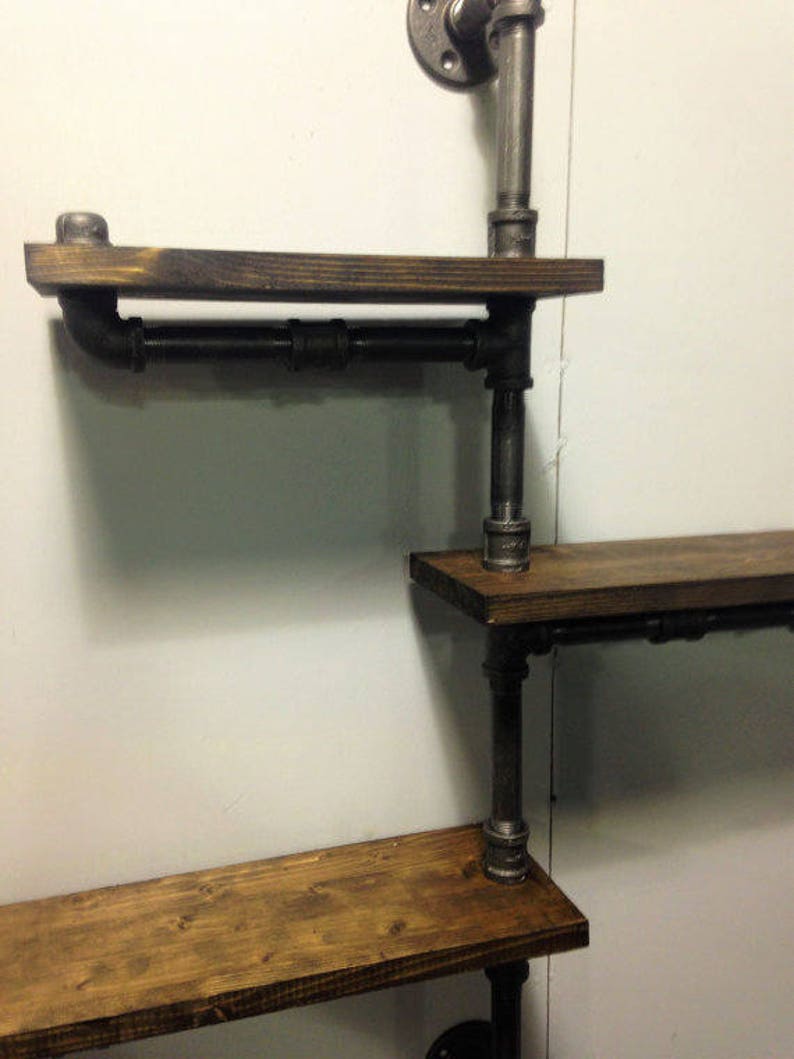 Industrial Pipe /& Wood Three Tier Shelf Shelves Shelving 2 Flange Kitchen Bathroom Decor