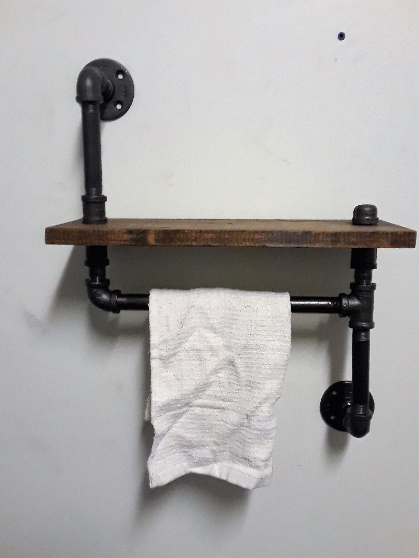 Industrial Black Pipe / Wood Shelf W Built in Towel Rod Bar Etsy