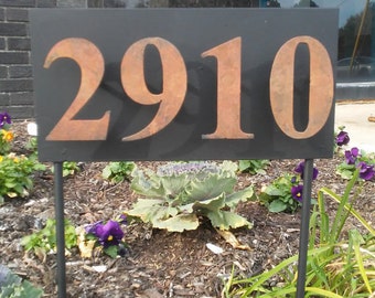 Small Address Sign Custom Metal Sign w/ Floating Numbers 12" x 6" House Numbers Plate Plaque