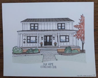 custom home painting | watercolor & ink | 8x10 | realtor gift