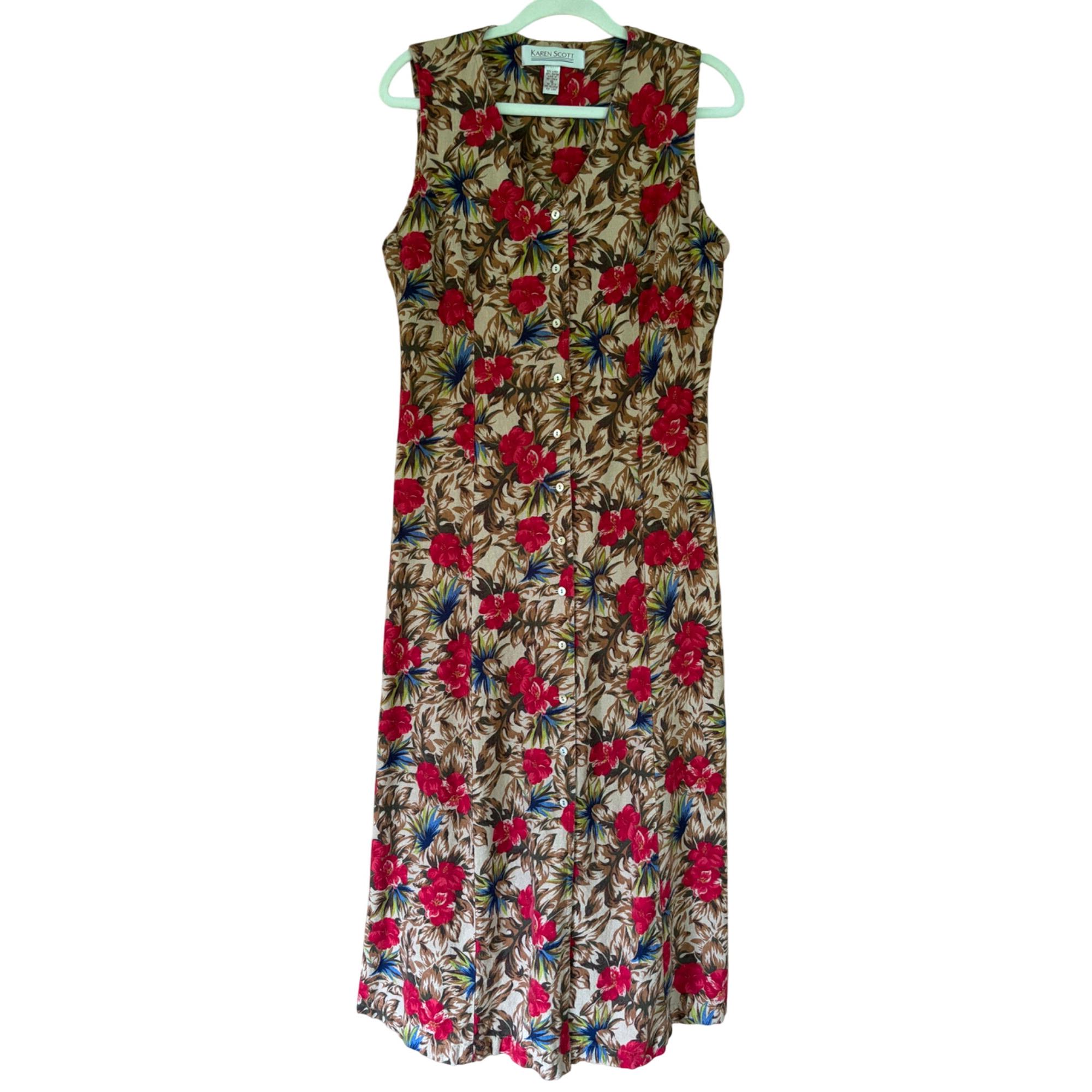 Vaintage Karen Scott Womens Floral Button-front Sleeveless Dress