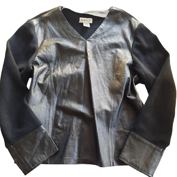 Vintage Santa Fe Leather Knit V Neck Sweater - image 1