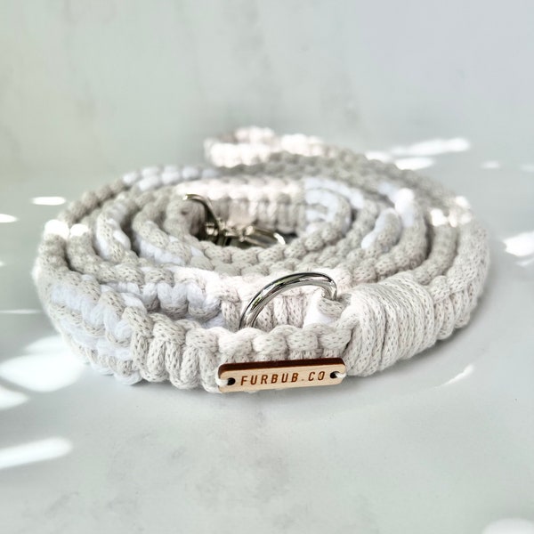 Mix braided macrame dog leash with silver snap hook and D ring // Boho // Handmade // 155cm length