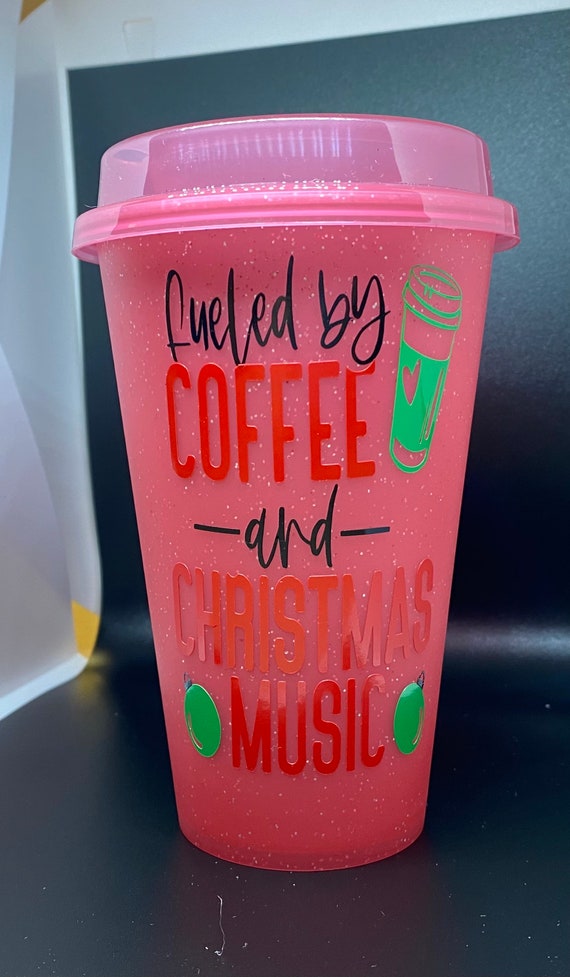 Coffee and Christmas music travel mug, color changing glitter 16oz mug