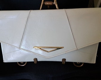 VTG MANFIELD Kinley 1890 leather envelope clutch purse classic chic made in Britain sage grey