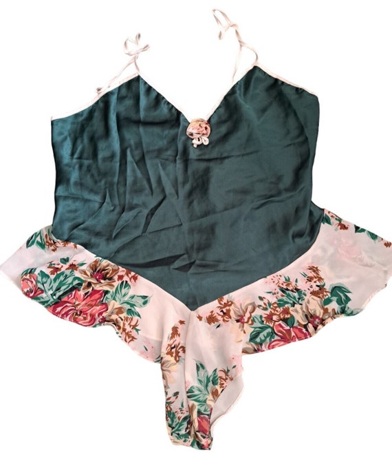 Vintage Val Mode Teddy Jade Green floral skirting… - image 1