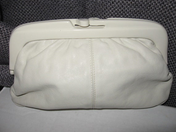 cream leather clutch bag