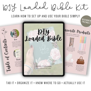 May include: A DIY Loaded Bible Kit with the text "DIY Loaded Bible" on a tablet screen. The kit includes a table of contents and favorite product suggestions. The kit is beginner-friendly and teaches how to set up and use a Bible simply.