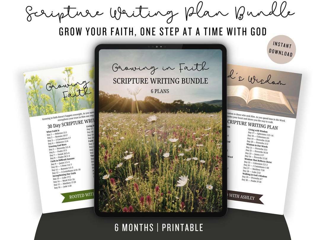 Growing in Faith Scripture Writing Bundle | 6 Christian Scripture ...