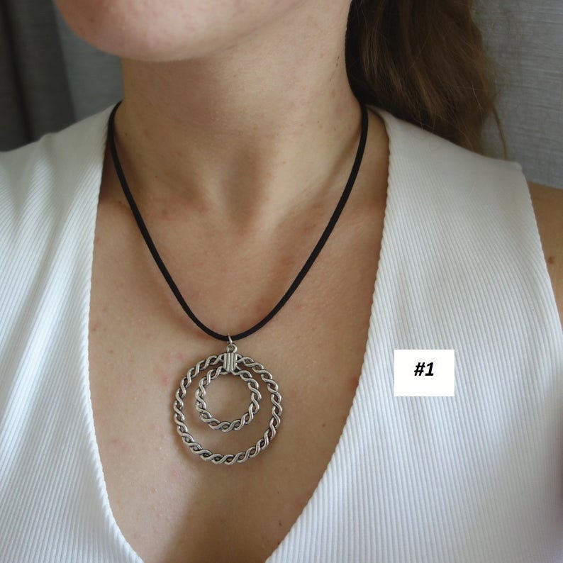 Bohemian Thick Leather Choker Boho Jewelry Medallion Charm Black Suede Necklace Gift For Her Vintage Jewelry Victorian Gothic Necklace