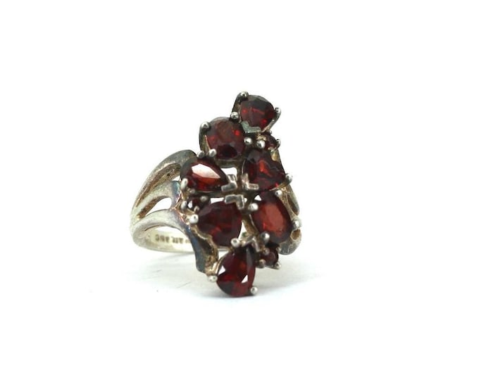 Vintage Thailand Ruby Cluster  Marquise Shape Pink Crystal CZ Statement Ring 925 Sterling Size 5 RG 252