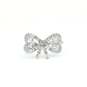 Vintage Luminous CZ Crystals Butterfly Design Ring 925 Sterling Silver Size 6 RG 4669