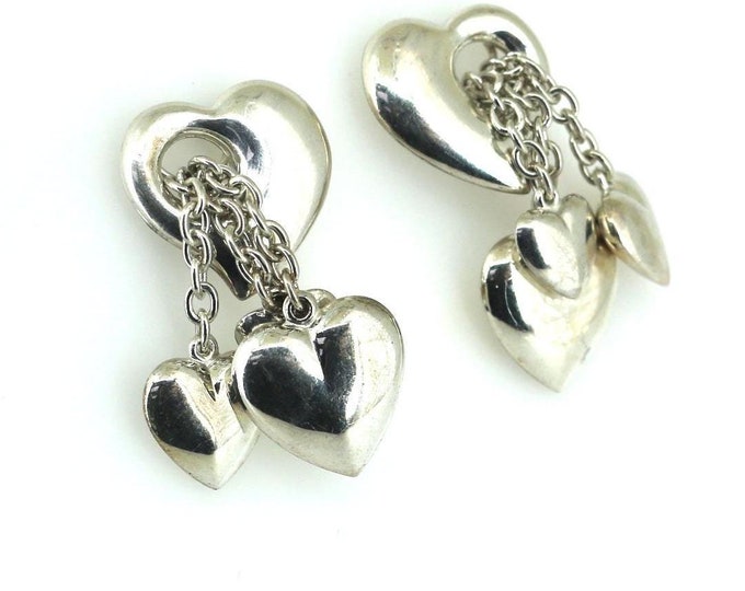 Vintage Adorable Puffy Hearts  Stud Earrings 925 Sterling Silver  ER 604