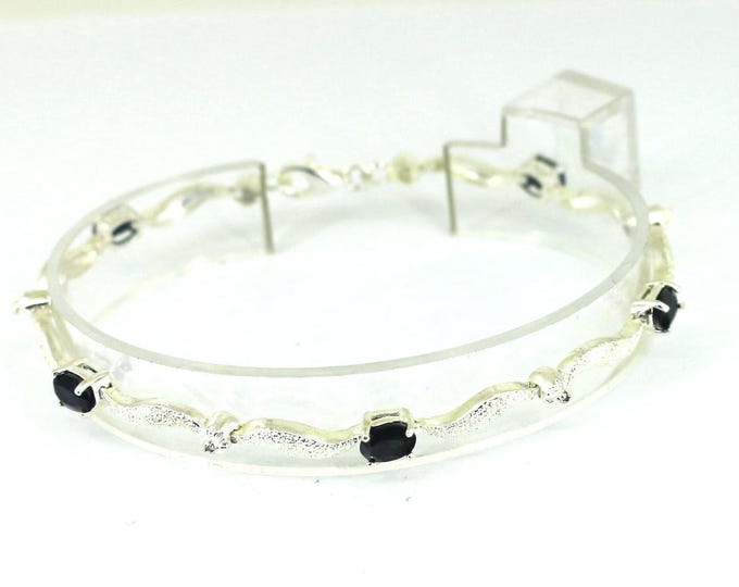 Vintage Size 7.25| Dark Blue Sapphire Imitation Link Bracelet| 925 Sterling Silver BR 2078