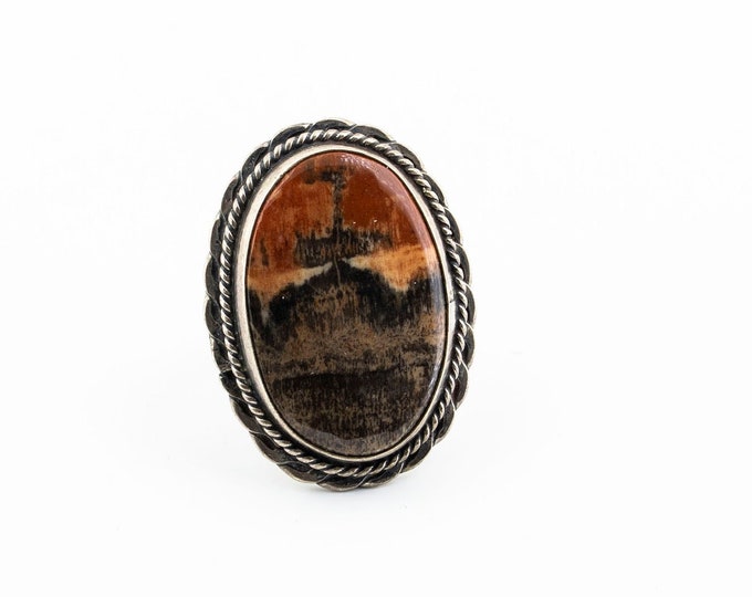 Vintage Size 6 Oval Natural Multicolor Agate Design Statement Ring 925 Sterling RG 350Q