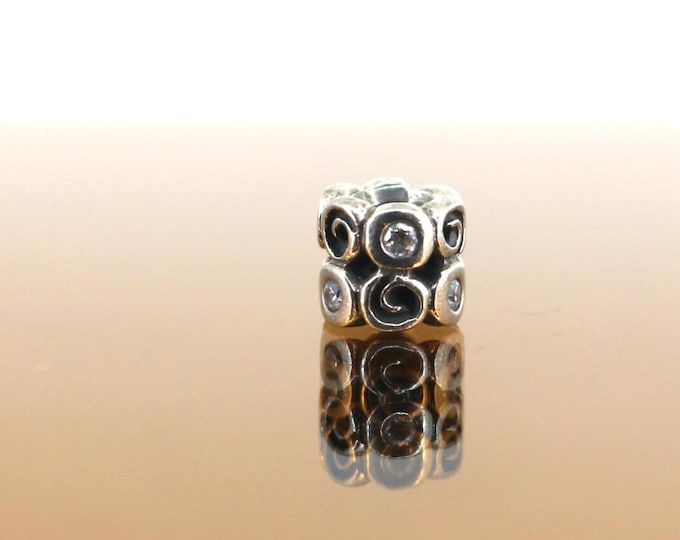 Vintage Pandora Swirl Fantasy Charm Block Bead For European Bracelet Sterling Silver CH 419