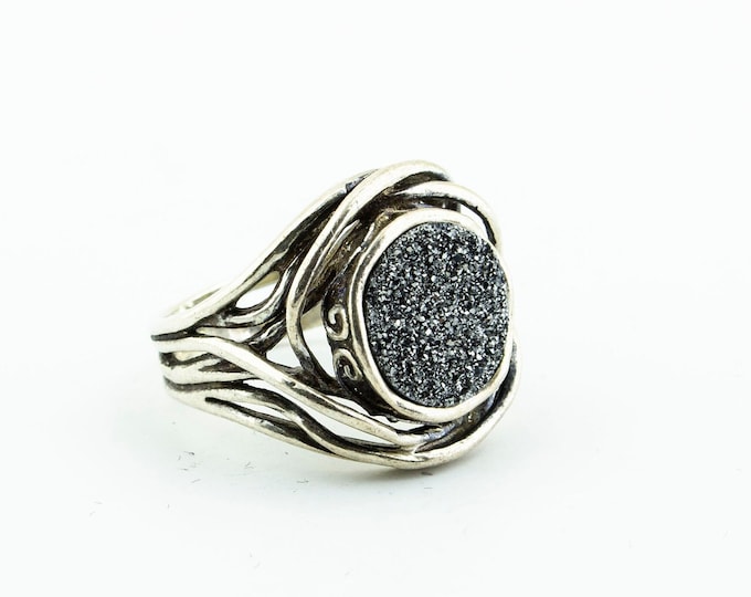 Vintage Size 9 Twisted Wire Wrapped & Sparkling Shiny Crystals Design 925 Sterling Silver Ring RG 1196Q