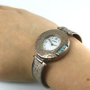 Vintage Artiny Japan Movement Water Resistant Israel Style Hammered Watch 925 Sterling Silver OT 299