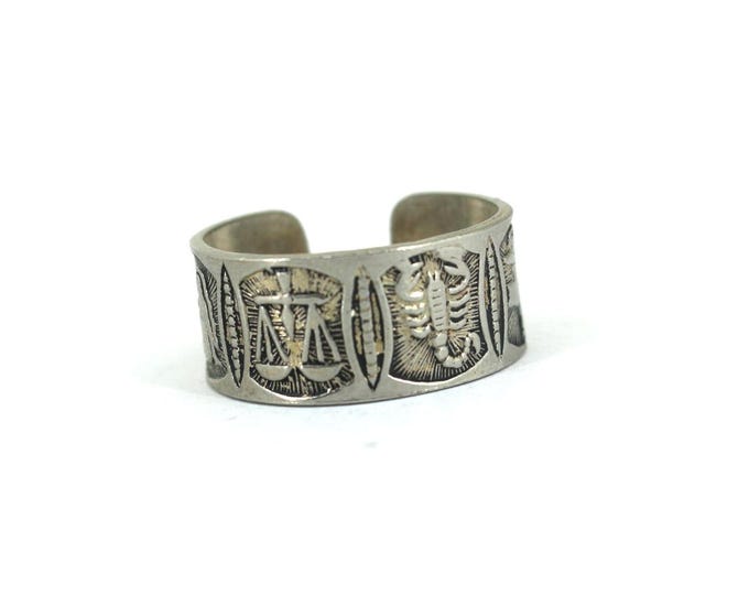 Vintage Zodiac Signs Adjustable Design Band Ring 925 Sterling Silver Size 8.25 RG 2395