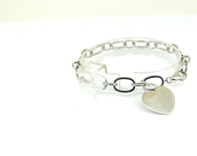 Vintage Elegant Heart Charm Chain Bracelet Sterling Silver (925) BR 1914