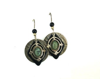 Vintage Elegant Green Stone Drop Dangle Earrings 925 Sterling Silver ER 1789