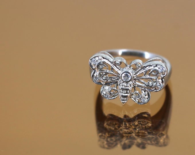 Vintage Filigree Butterfly Design Ring 925 Sterling Silver Size 7 RG 4692