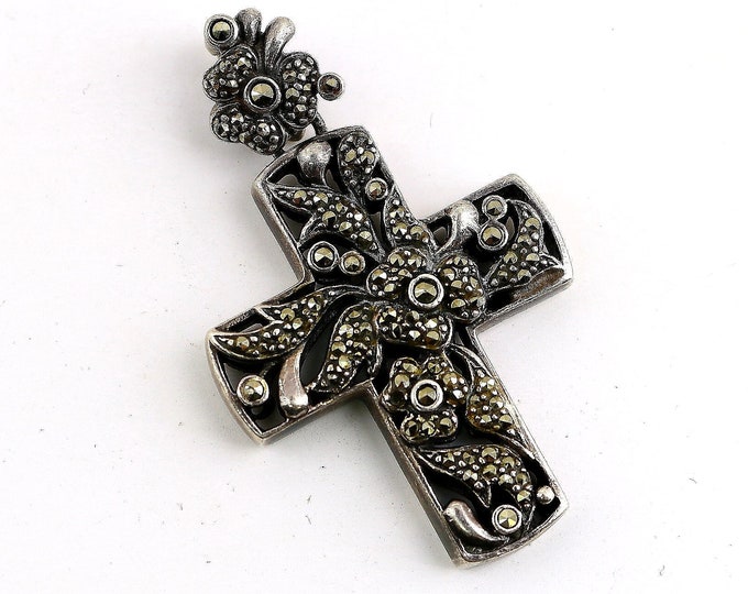 Vintage Beautiful Religious Cross Scroll Floral Design Pendant 925 Sterling Silver PD 1715