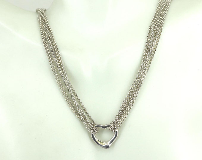 Vintage Italian Multi Chain Open Heart Link Chain Necklace 17in Sterling 925 Silver Necklace NC 1219