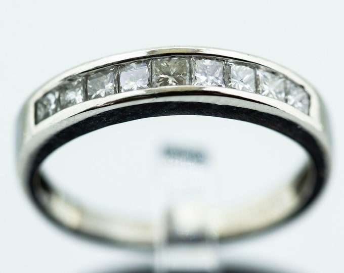 Size 5.75 Platinum Nine Tiny Natural Diamonds Design Wedding Band Ring RG 13