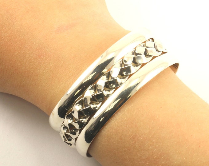 Vintage Bracelet | Braided Twist Design Cuff Bracelet | Sterling 925 Silver Bracelet | BR 2032