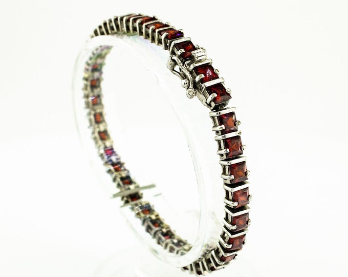 Red Square Shiny CZ Crystals Design Vintage Elegant Beautiful Tennis Bracelet for Women 925 Sterling Silver Br 485Q