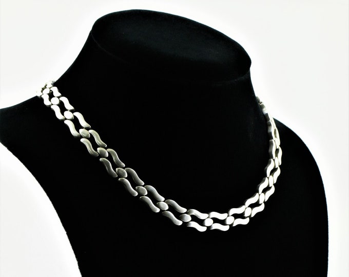 Vintage Wave Design Link Necklace 925 Sterling Silver NC 1998Q
