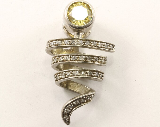 Vintage Yellow Crystal CZ Twisted Pendant 925 Sterling Silver PD 1446